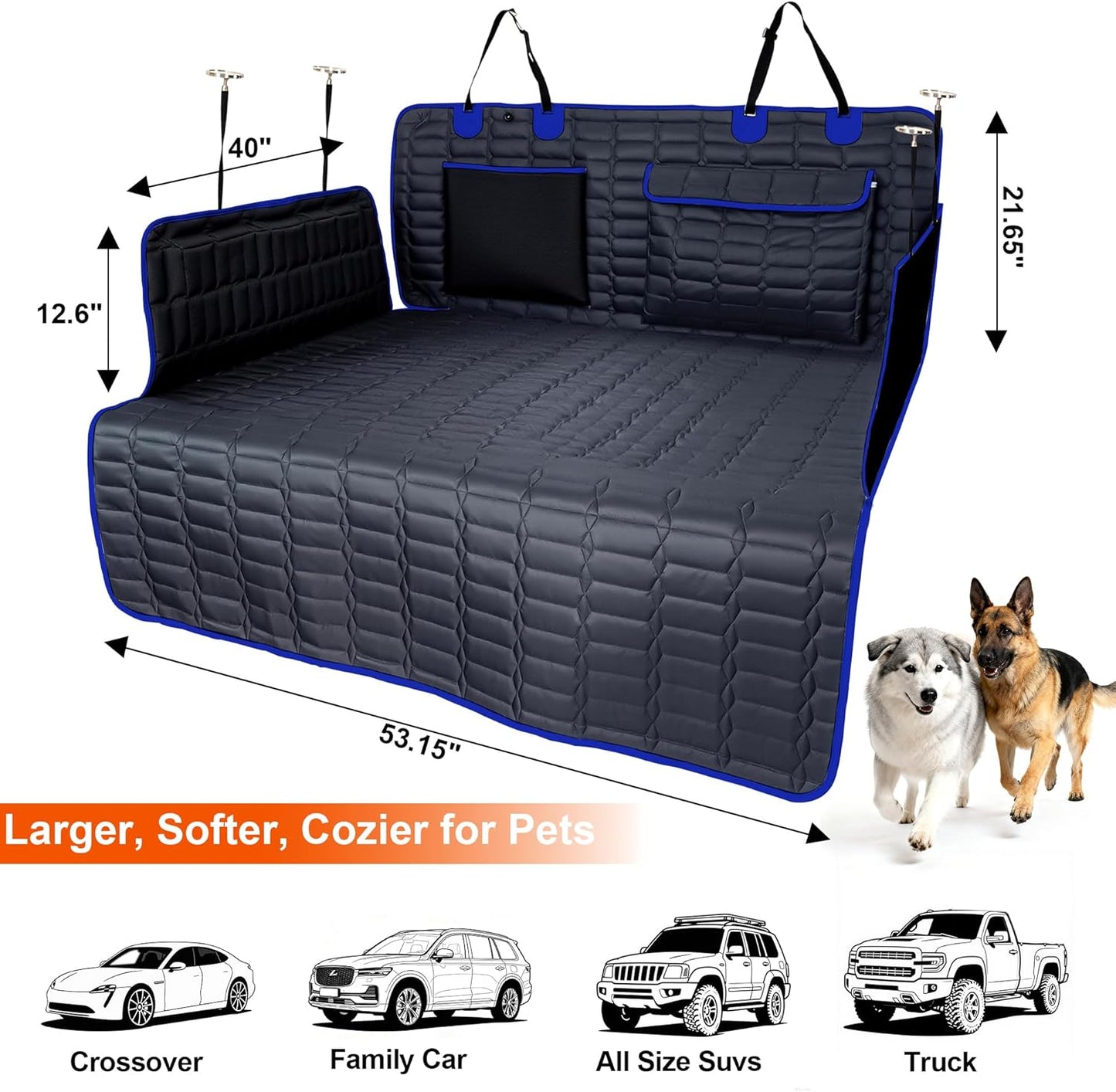 Reliadura SUV Cargo Liner for Dogs, Waterproof Dog Trunk Cover with Bumper Flap Protector, Pet Cargo Mat for SUVs Sedans Vans, Non-Slip Scratchproof Dog Seat Cover, Large Size Universal Fit