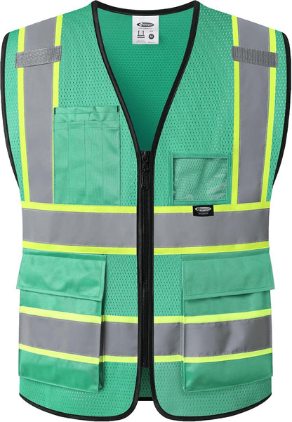 JKSafety Safety Vest for men women Hi Vis Reflective Vest with Pockets and Zipper High Visibility Meet ANSI Standard（BX320