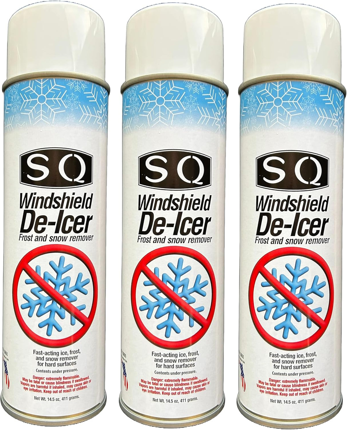 SQ Windshield De-Icer Frost and Snow Remover, 3 Pack, 14.5 oz per can (3)