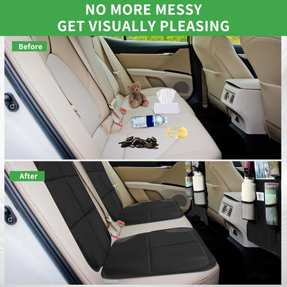 Aurelema 4 Pack Non-slip Car Seat Protector and Backseat Organizer Kick Mat with Tablet Holder, Large Waterproof Car Seat Protector with Storage Pockets for Leather and Fabric