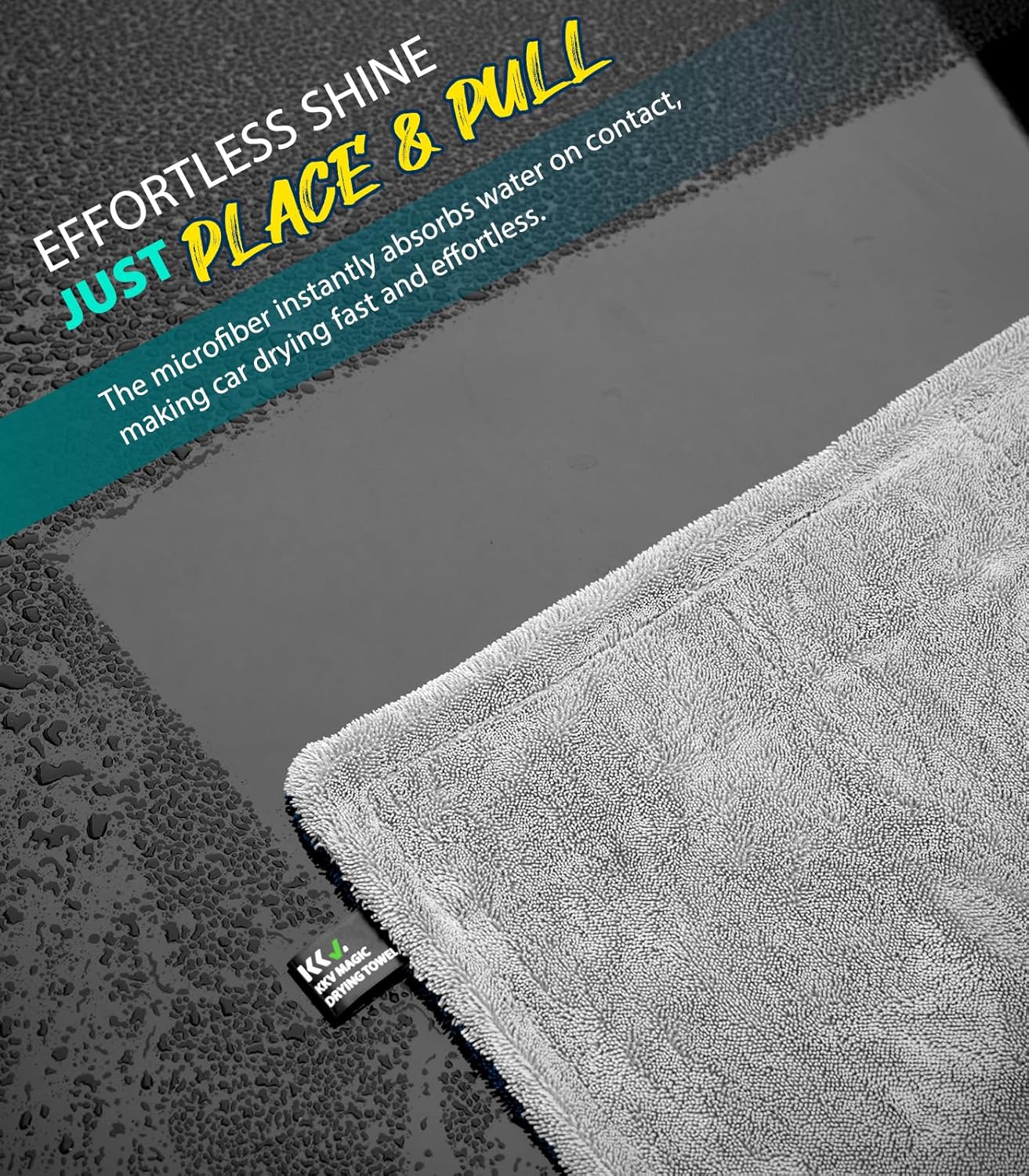 KKV Full-Sized SUV Drying Towel, 48”x24” Dual Sided Microfiber Car Cleaning Towel with Twisting Yarn Technique, 1400GSM Super Absorbent, Scratch-Free, Machine Washable (Darkgray-GreenYellow)