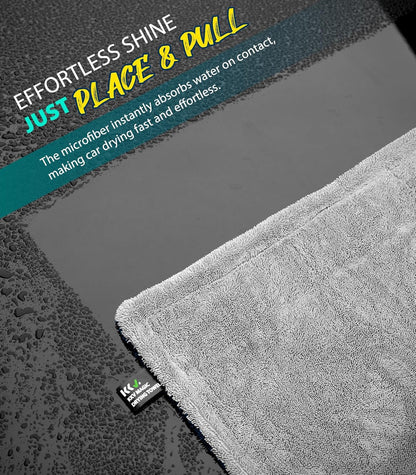 KKV Full-Sized SUV Drying Towel, 48”x24” Dual Sided Microfiber Car Cleaning Towel with Twisting Yarn Technique, 1400GSM Super Absorbent, Scratch-Free, Machine Washable (Darkgray-GreenYellow)