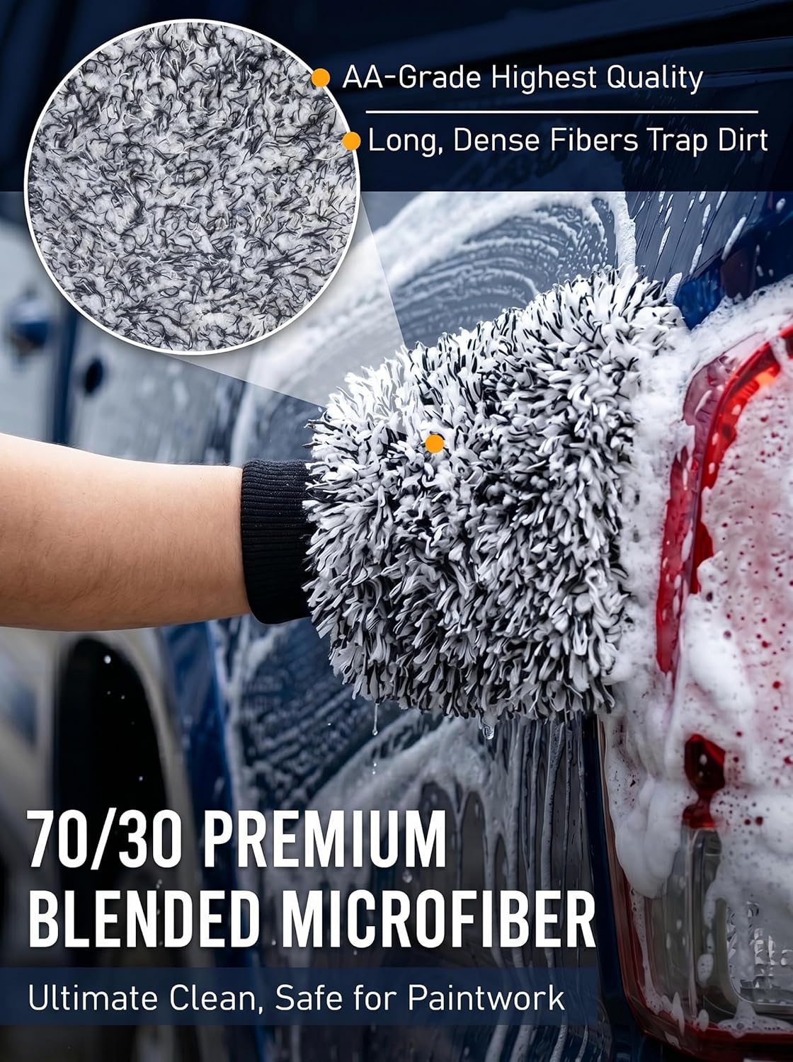 TAKAVU Car Wash Mitt Scratch Free, 2 Pack Microfiber Wash Mitts for Auto Detailing, Soft Lint Free Cleaning Gloves, Holds Sudsy Water, Machine Washable (Blue)