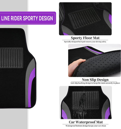 CAR PASS Leather Waterproof Sporty Car Floor Mats Carpet,Universal Automotive Floor Mat Fit for Sedans, Cars, Mid Trucks, Vans, SUV, Set of 4 (Black and Gray)