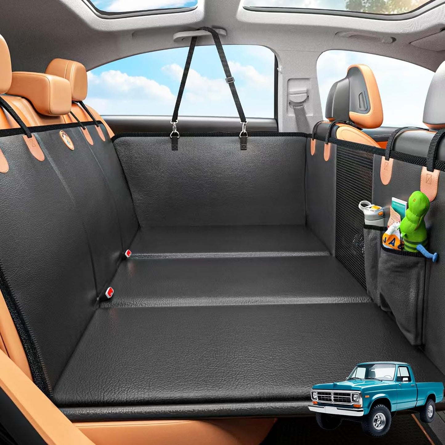 MYJAQI Back Seat Extender for Dogs, Waterproof Dog Car Seat Cover for Back Seat with Hard Bottom, 2026 Upgraded Material, Anti Scratch, Safer, Easy to Use and Clean, Holds 400lbs