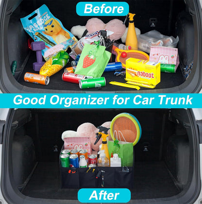 titiyiof Trunk Organizer For Suv & Sedan,Car Organizers and Storage, Waterproof Collapsible & Adjustable Straps,Sturdy Car Organization for Car Accessories, Tools,Food，Sundries,2-3 Compartment（Beige）
