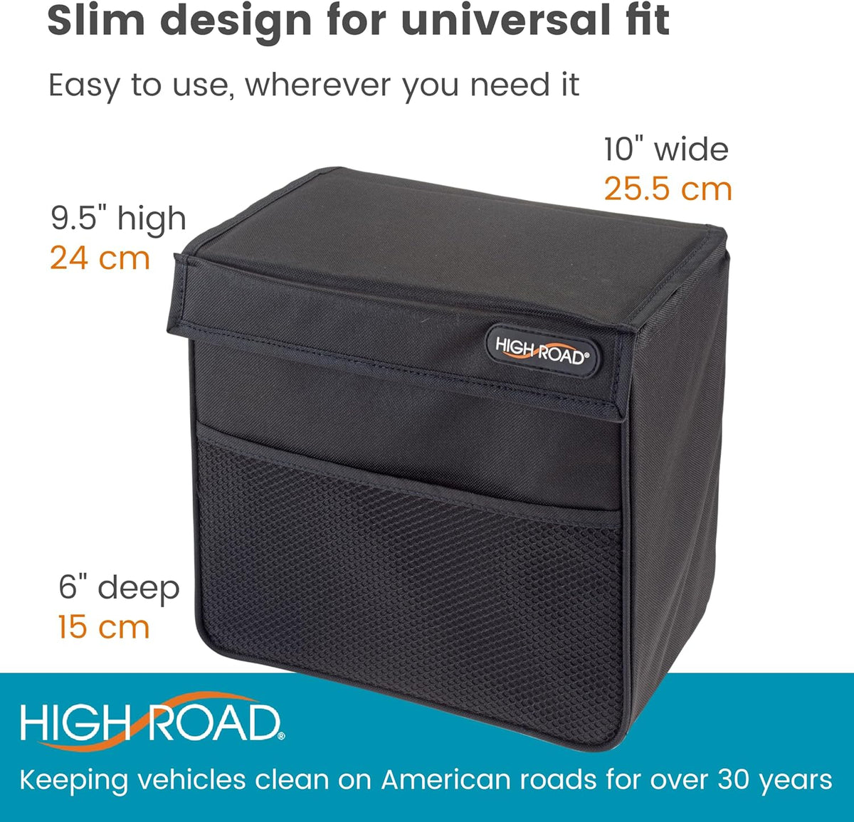 High Road TrashStand Weighted Car Trash Can with Lid and Removable Leakproof Liner - Universal Fit Behind Center Console in Back Seat - Holds 2 Gallons of Car Garbage