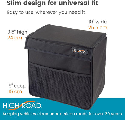 High Road TrashStand Weighted Car Trash Can with Lid and Removable Leakproof Liner - Universal Fit Behind Center Console in Back Seat - Holds 2 Gallons of Car Garbage