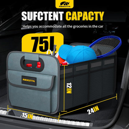 MIKKUPPA Car Trunk Organizer - 70L Collapsible Trunk Organizer for Groceries, Car Storage Organizers for SUV Auto Truck Van with Non Slip Bottom (Black)