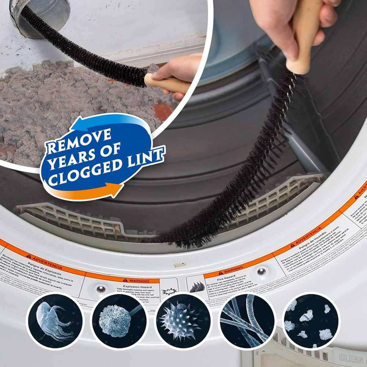 Holikme 2 Pieces Dryer Vent Cleaner Kit, Dryer Lint Vacuum Attachment and Flexible Dryer Lint Brush, Dryer Vent Vacuum Hose Attachment,Blue