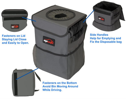 EPAuto Waterproof Car Trash Can with Lid and Storage Pockets, 2.5 Gallon, Black