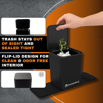 Car Trash Can with Stability Wings – Leakproof Portable Garbage Bin for Fabric & Rubber Mats – Compact Durable Plastic Auto Organizer for Cars, SUVs, Trucks (Black, Large)
