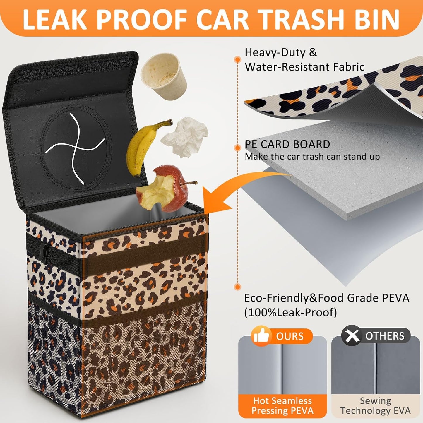 Vankor Car Trash Can Bin with Lid Hanging for Back Seat, Car Accessories for Women Men Leak Proof Automotive Garbage Cans Leakproof Vehicle Trash Can for Truck SUV Black