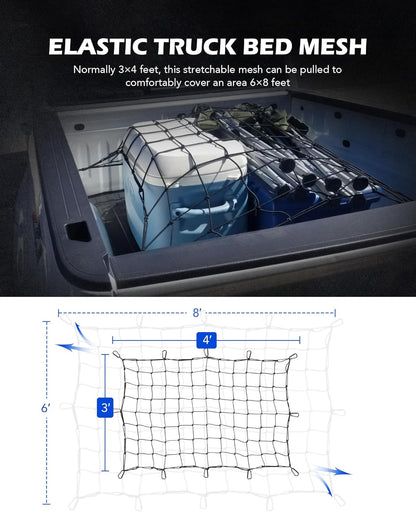 Orion Motor Tech 2'x3' Small Cargo Net with 2"x2" Small Mesh, 4x6 Foot Max Size Cargo Net for SUV Roof Rack Cargo Basket Net with Locking Carabiners, Ratchet Strap, Roof Rack Net