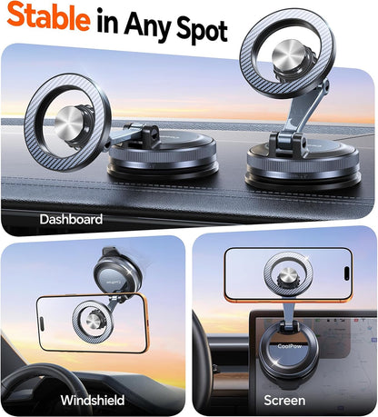 Coolpow for MagSafe Car Mount【Windshield+Vent+Dash】Magnetic Phone Holder for Car Phone Holder Mount Cell Phone Holders for Your Car Accessories Suction Phone Mount for Car Truck Stand for iPhone 17 16