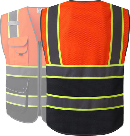 JKSafety 9 Pockets Class 2 High Visibility Zipper Front Safety Vest With Reflective Strips,Meets ANSI/ISEA Standard (Large, 150-Yellow) - Colors A