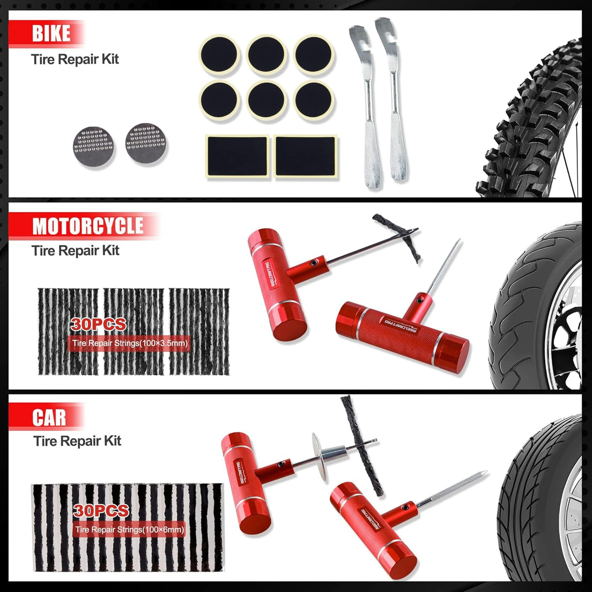 AWELCRAFT 10-Piece Economical Tire Repair Kit – Flat Tire Plug Kit with T-Handle Tools, Storage Case – Fix Punctures Fast, No Tire Removal Needed – Ideal for Car, Truck, Motorcycle, ATV