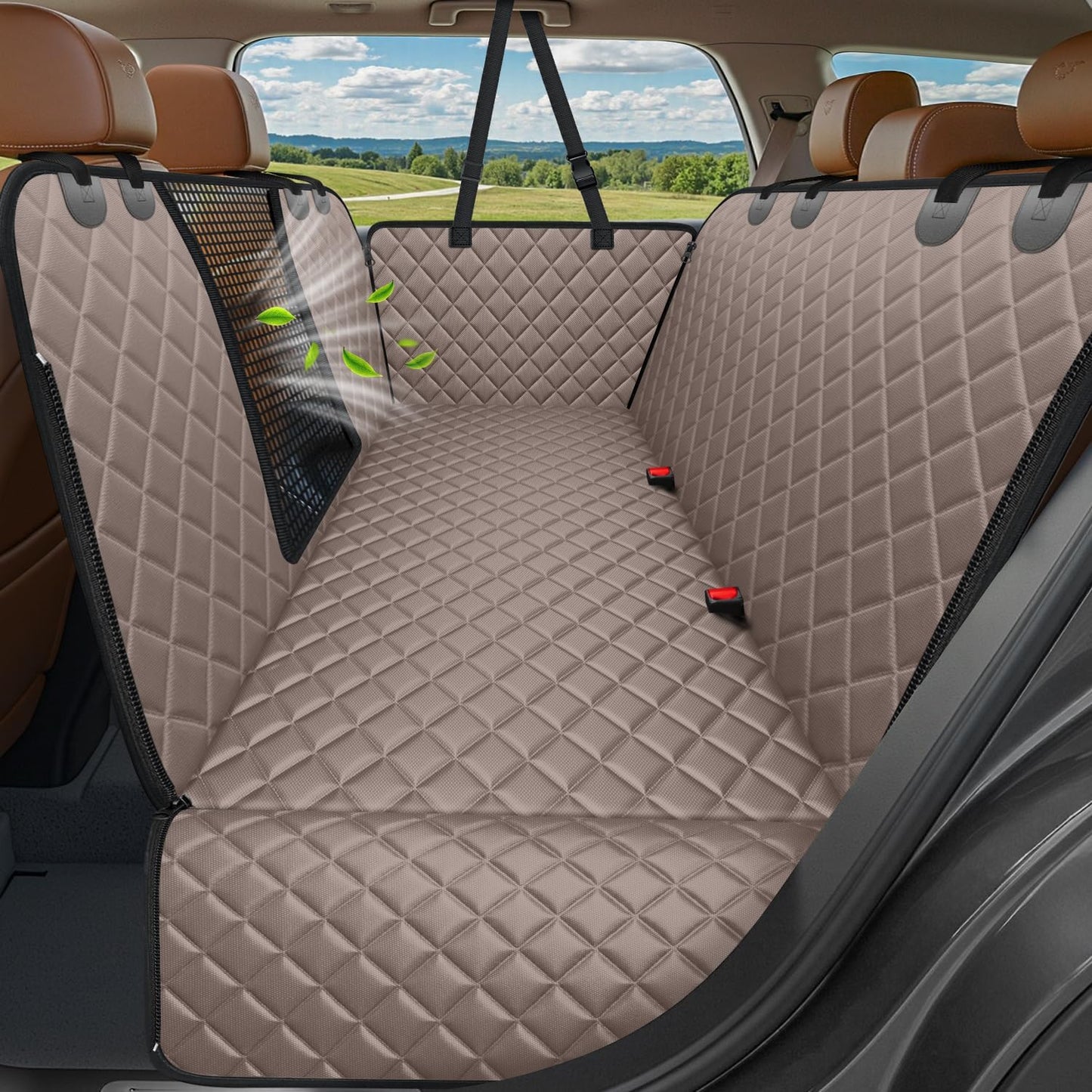 URPOWER 4 in 1 Dog Car Seat Cover for Back Seat, Waterproof Dog Hammock with Mesh Window and Side Flap Pet Car Seat Protector Dogs Backseat Cover for Cars, SUVs & Mid-Size Trucks