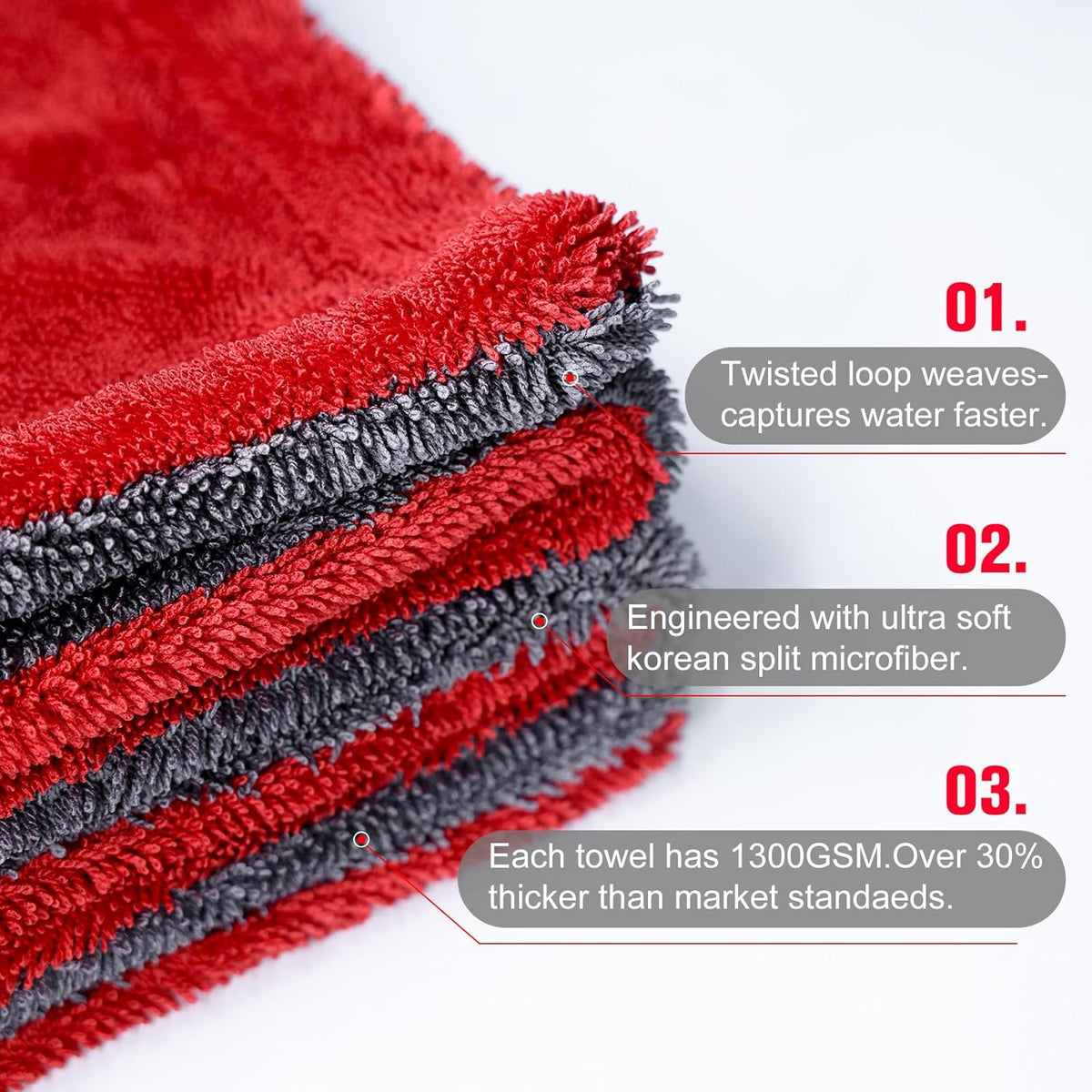 2 Pack XL Car Drying Towel – 1300GSM Ultra Absorbent Microfiber, 24"x36" Large Size, Twisted Loop, Lint-Free & Streak-Free for Auto Detailing, Car, SUV, Truck (Gray-Gray)