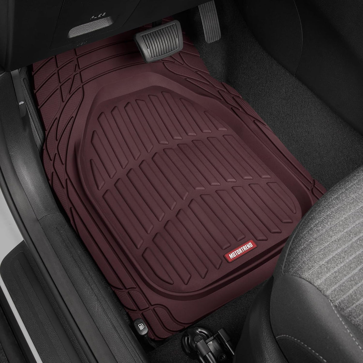 Motor Trend FlexTough 4-Piece Heavy Duty Floor Mats for Cars Trucks SUVs, Automotive Floor Mats Car Mats Full Set Front, Rear & Cargo, Trim-To-Fit Semi-Custom Deep Dish All Weather Rubber Mats - Black