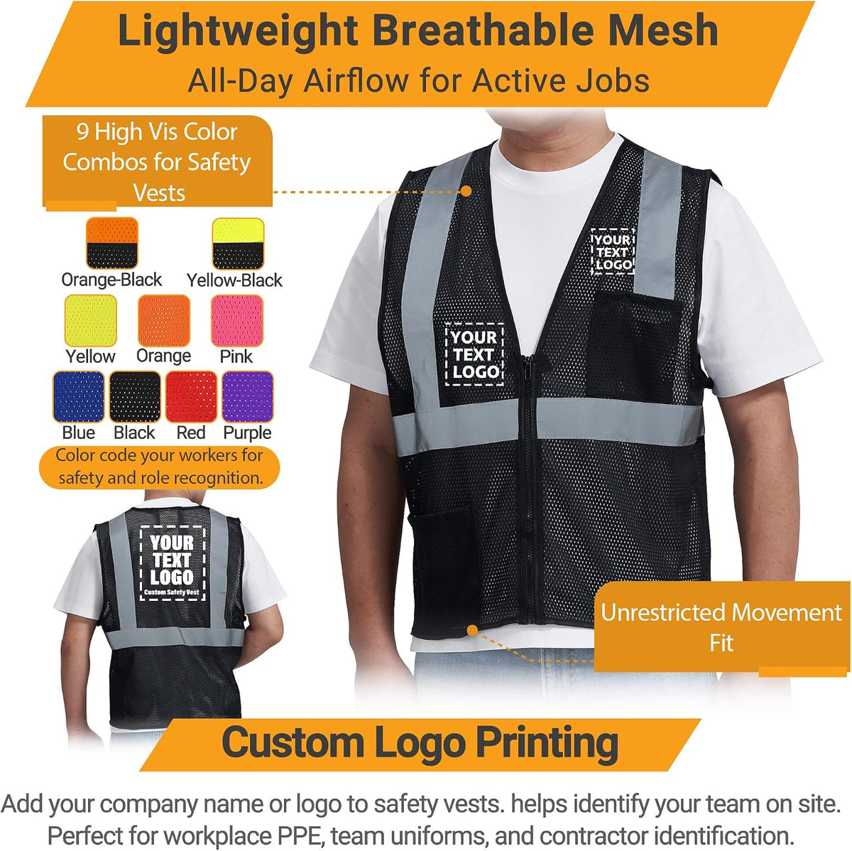 AYKRM 2 Pocket Mesh High Visibility Reflective Safety Vest for men & Women ANSI/ISEA 107 Standards