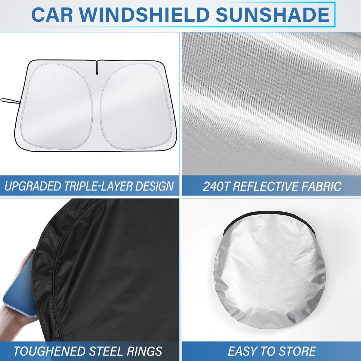 Iridescent Sun Shade for Car Windshield, Foldable Universal Car Windshield Upgrade Sunshade Enhanced UV Rays Reflective Sun Visor Shade Keeps Vehicle Cool