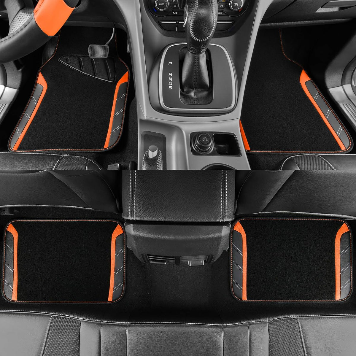 CAR PASS Air Mesh Leather Car Seat Covers Full Set, Waterproof Car Floor Mats, Sporty Steering Wheel Cover 14.5-15in, Universal Fits for 95% Cars Truck SUV (Black and Blue)