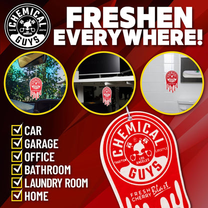 Chemical Guys New Car Scent Air Freshener and Odor Eliminator, 16 fl oz with 3 Pack of Hanging Air Fresheners (Great for Cars, Trucks, SUVs, RVs, Home, Office, Dorm Room & More) - HOL459