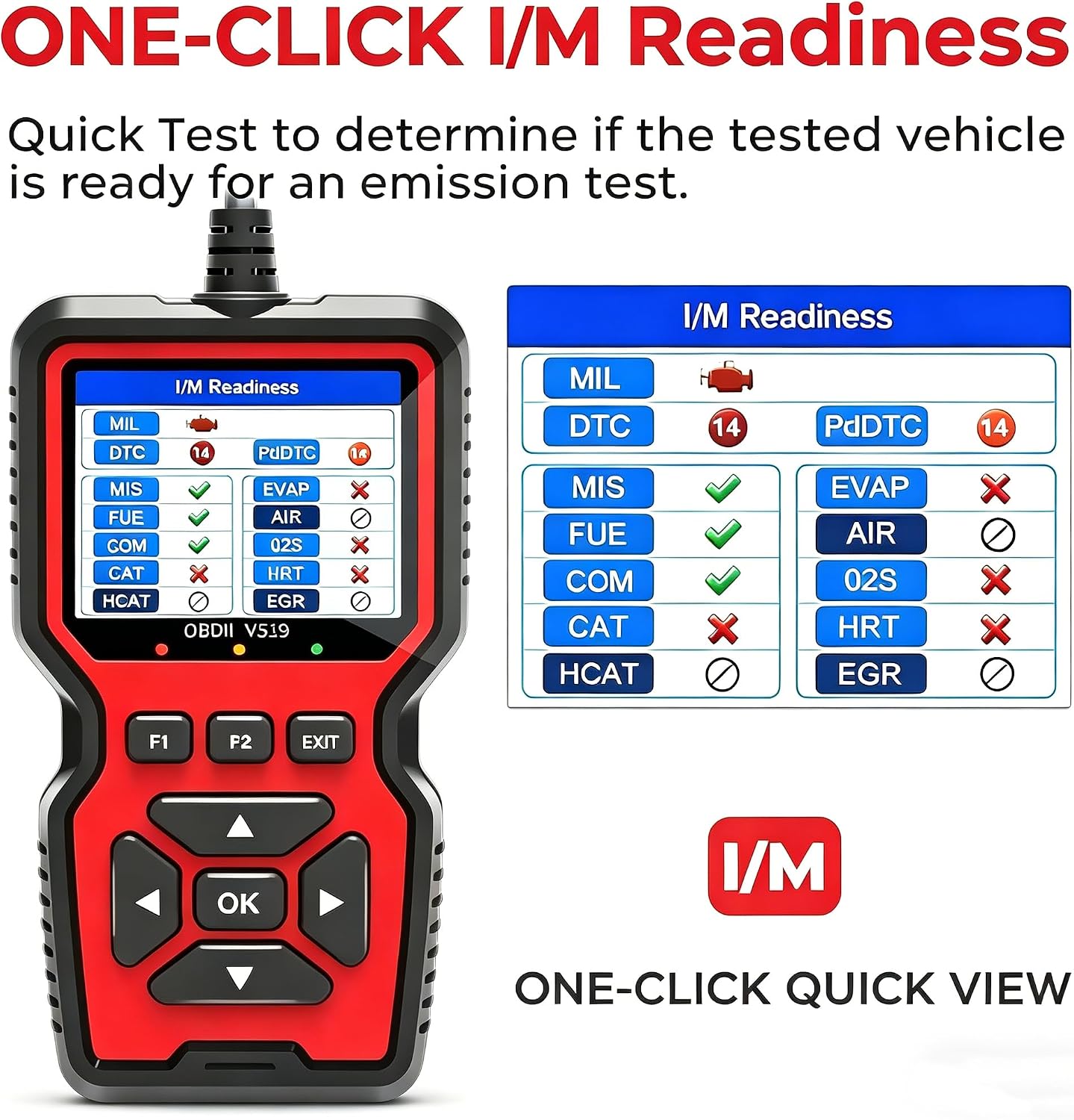 V519 OBD2 Scanner Diagnostic Tool, Car Code Reader with 35,901 Built-in DTC Lookup, Check Engine Light Reader, Live Data, I/M Readiness, Battery Voltage Test, for 1996+ Vehicles
