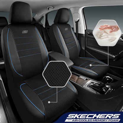 Skechers Air-Cooled Memory Foam Seat Covers,Mesh Thick Car Seat Covers,Piping Leather Car Seat Covers Front Seats,Airbag Compatible,Automotive Comfort Universal FitMost Cars,Vans,Truck,SUV,Black