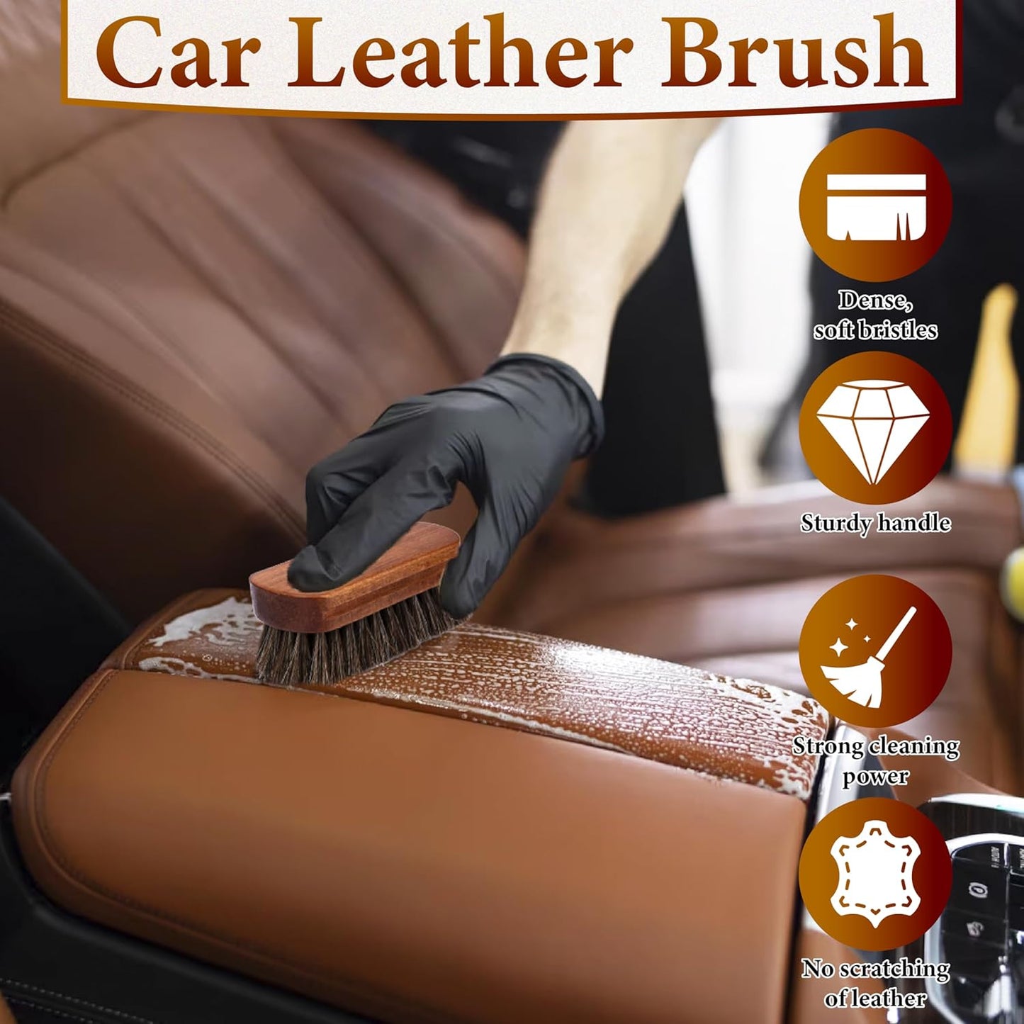 2 PCS Leather Brush Car Detailing, Horse Hair Brush, Car Cleaning Supplies, Car Interior Brush, Carpet Brush for Car Detailing, for Car Accessories Interior, Carpet, Upholstery, Furniture and Shoes