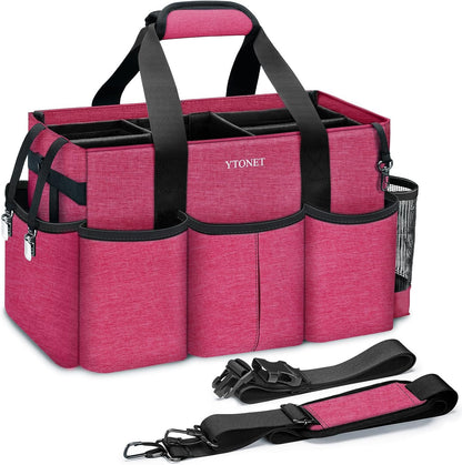Ytonet Wearable Cleaning Caddy Organizer with Handle & Shoulder Straps, Large Cleaning Bag for Housekeepers, Kitchen Supplies Organizer with Dividers, Under Sink & Car Detailing Bag, Green