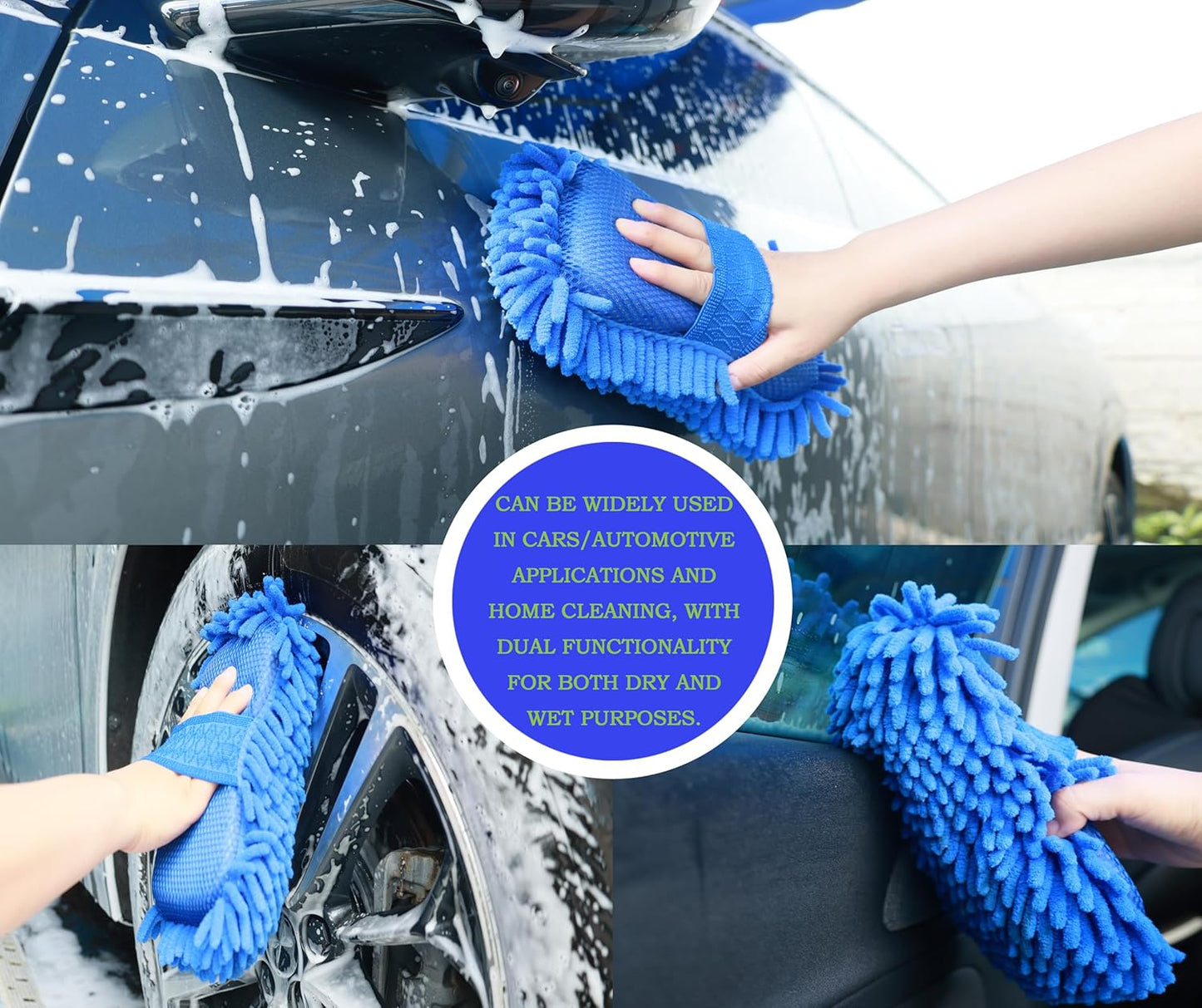 Microfiber Car Wash Sponge-Non-Scratch Wash Mitt-Two Sided Chenille Microfiber Washing Sponge-Mitt for Cars, Trucks, SUVs, Boats(2 Pack Green)