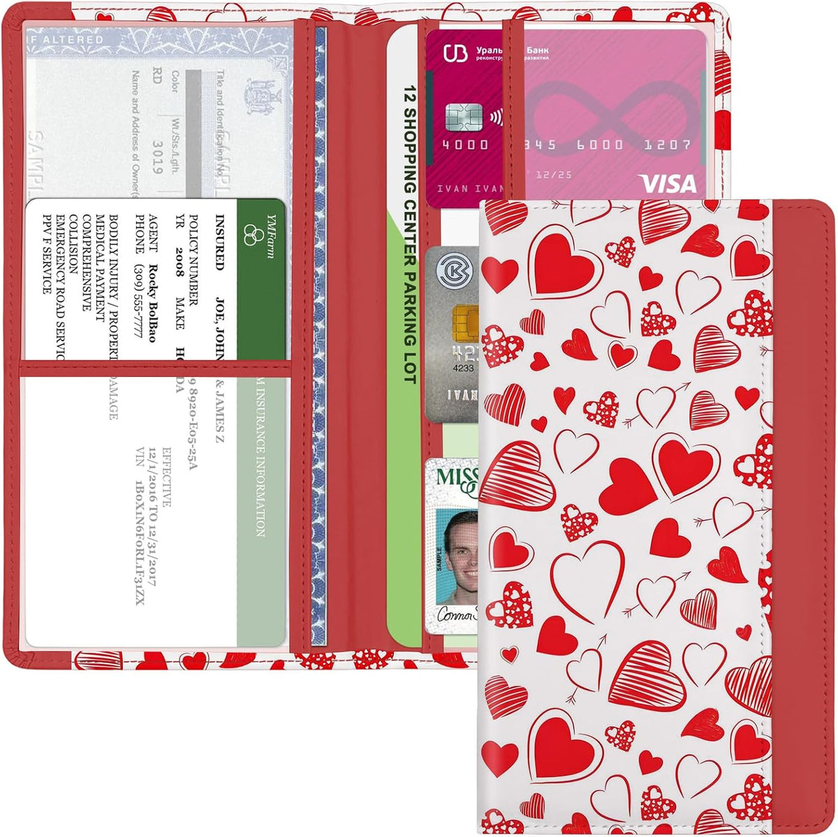 Car Registration and Insurance Holder, with Magnetic Closure for License, Cards and Documents, All Vehicle Needs and Car Accessories (Leopard-Black)
