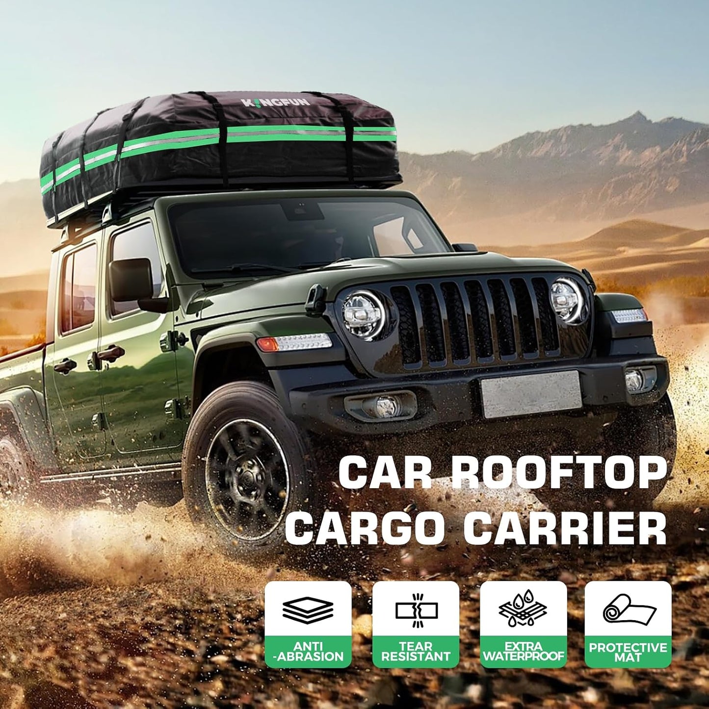 Kingfun Car Rooftop Cargo Carrier – Waterproof 20 Cubic Feet Car Roof Bag Fit All Vehicles with/Without Roof Racks, Includes Anti-Slip Mat, 8 Reinforced Straps & 6 Door Hooks, Luggage Locks（Black）