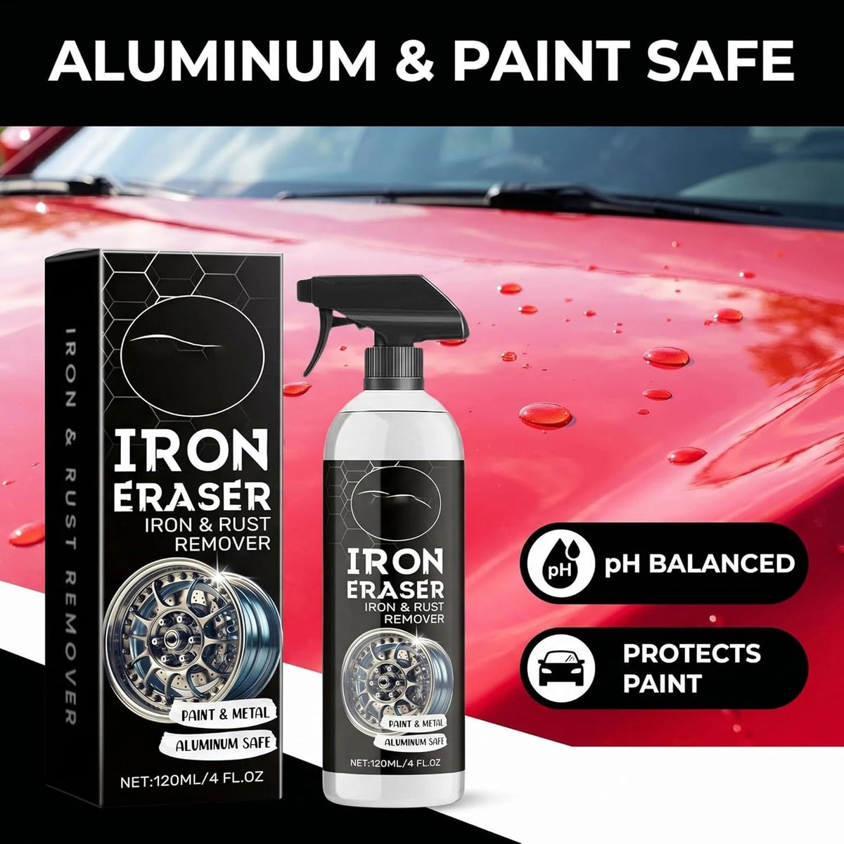 Iron Eraser Rust Remover Spray, Iron Eraser and Rust Remover for Car Wheels and Paint, Fast Acting Rust and Brake Dust Remover, Professional Automotive Surface Cleaning (1)