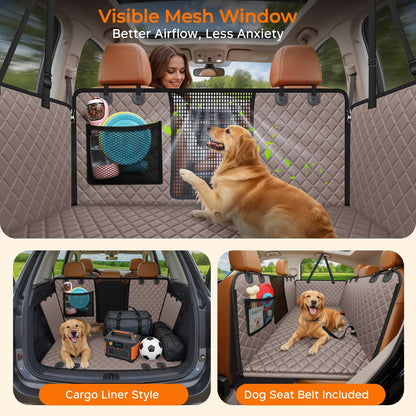 URPOWER Backseat Extender for Dogs - Hard Bottom Dog Car Seat Cover for Back Seat, Dog Hammock for Car and SUV, Pet Rear Seat Protector Dogs Travel Bed with Mesh Window
