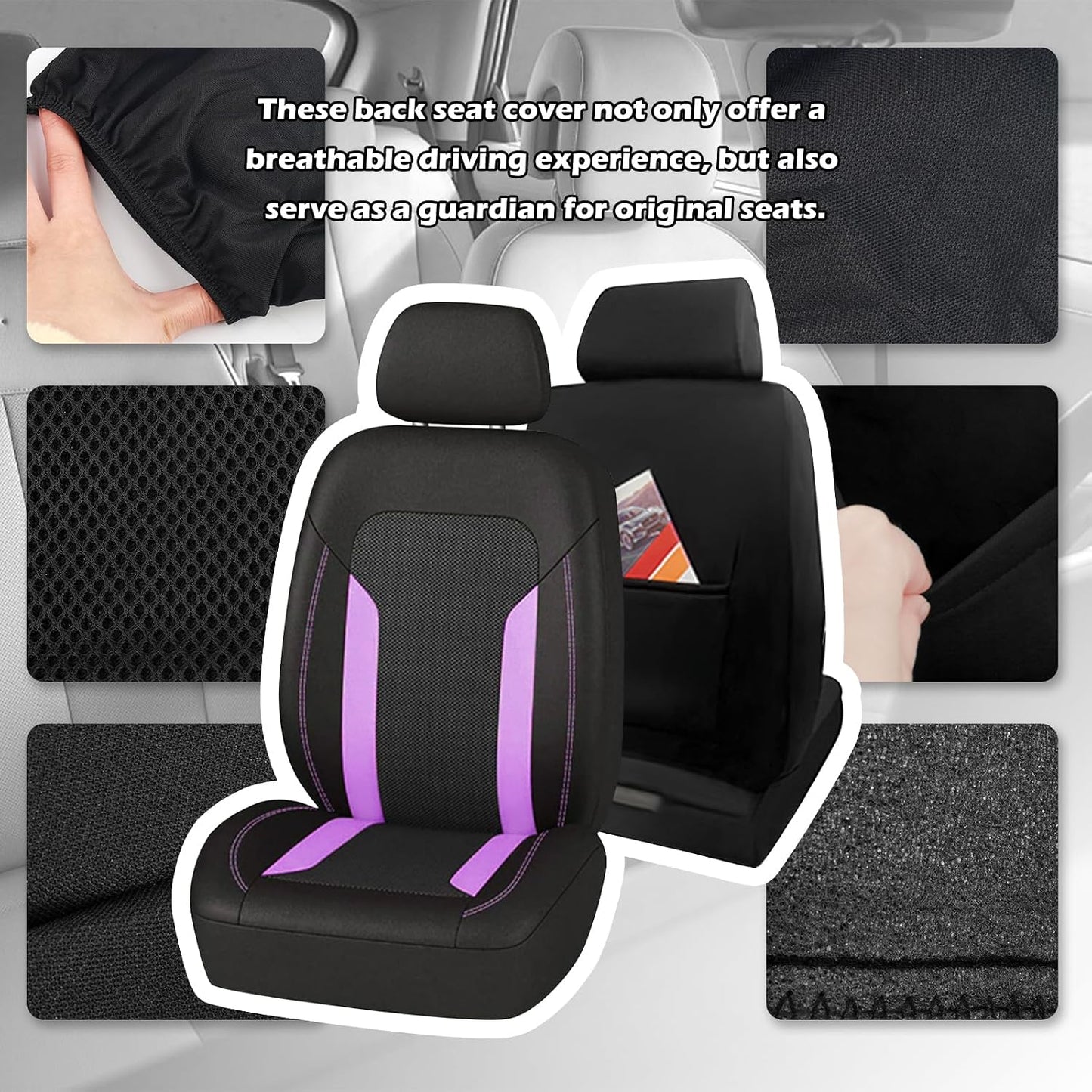 2 Pack Universal Car Seat Cover with Breathable Mesh Backrest,Comfortable Car Seat Protector with Foam Padding and Retaining Buckle,Highly Elastic Car Seat Covers Full Set (Pink)