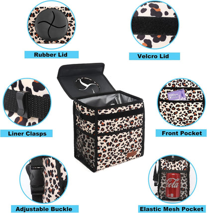 Femuar Leak Proof Car Trash Can with Lid - Waterproof Automotive Garbage Bin for SUVs, Collapsible and Portable Car Trash Bag, Black