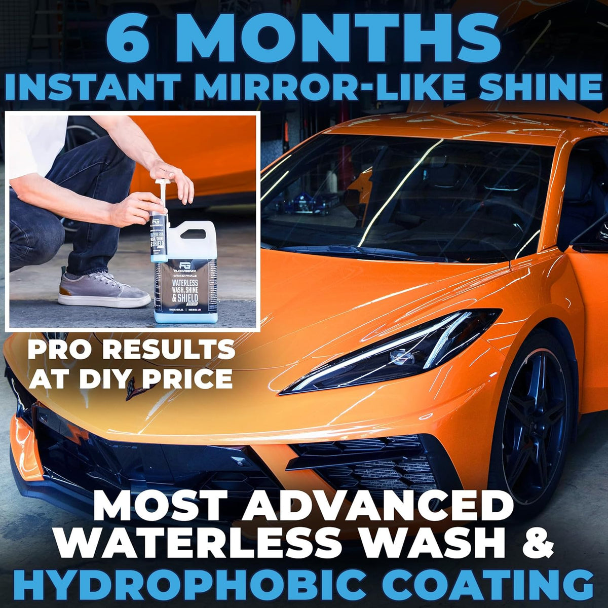 Flowgenix™ Waterless Car Wash Spray - Grand Finale - Motorcycle Cleaner & Car Wax Polish (8 oz) - Ceramic Coating - Incl. 2 Microfiber Towels - Quick Detailer Spray to Make Your Vehicle Shine