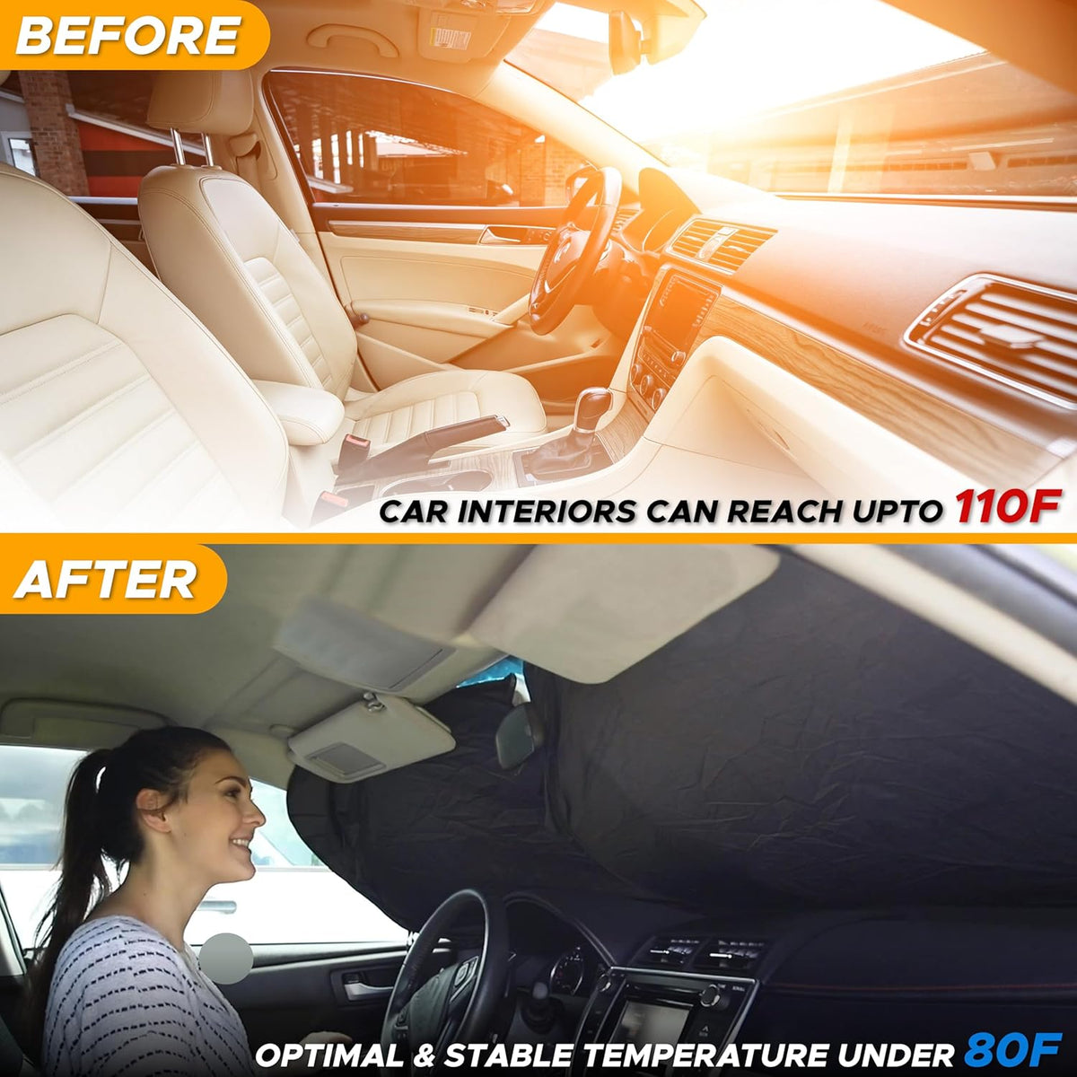 EcoNour Car Windshield Sun Shade | 2025 Upgraded Innovative No-Light-Pass Technology for Maximum Coverage | Foldable Sun Shade Keeps Your Vehicle Cool | Must-Have Car Accessories | Small (59" x 29") - Colors B