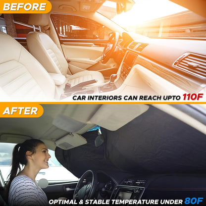 EcoNour Car Windshield Sun Shade | 2025 Upgraded Innovative No-Light-Pass Technology for Maximum Coverage | Foldable Sun Shade Keeps Your Vehicle Cool | Must-Have Car Accessories | Small (59" x 29") - Colors B