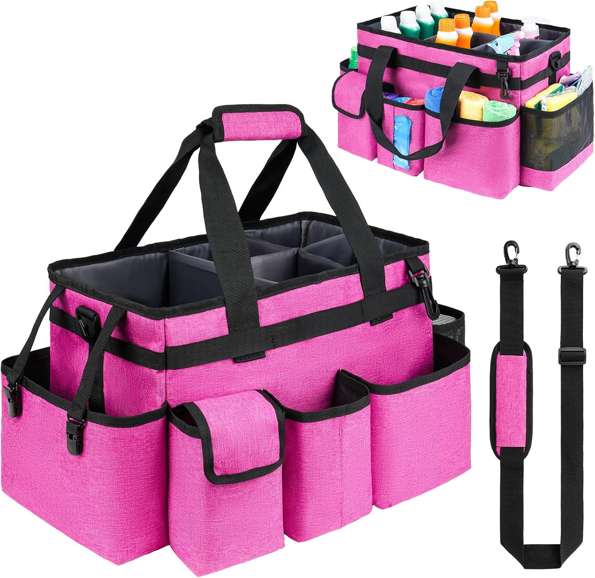 Cleaning Caddy,Cleaning Bag for Housekeepers,Cleaning Supplies Organizer with Handle,Black