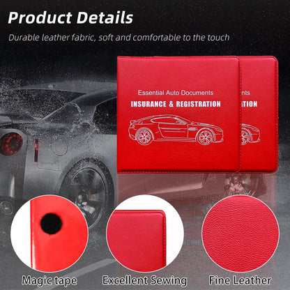 Ziciner Car Registration Insurance Holder, 2Pack Essential Auto Card Document Glove Box Organizer with Touch Fastener, Vehicle Interior Accessories Perfect for Most Car, Truck, SUV (Red/Small Car)