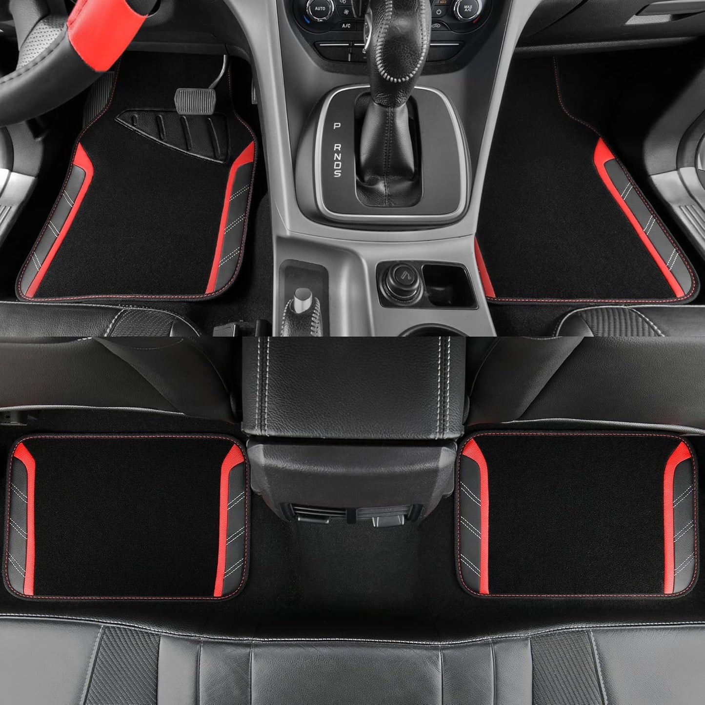 CAR PASS Air Mesh Leather Car Seat Covers Full Set, Waterproof Car Floor Mats, Sporty Steering Wheel Cover 14.5-15in, Universal Fits for 95% Cars Truck SUV (Black and Blue)