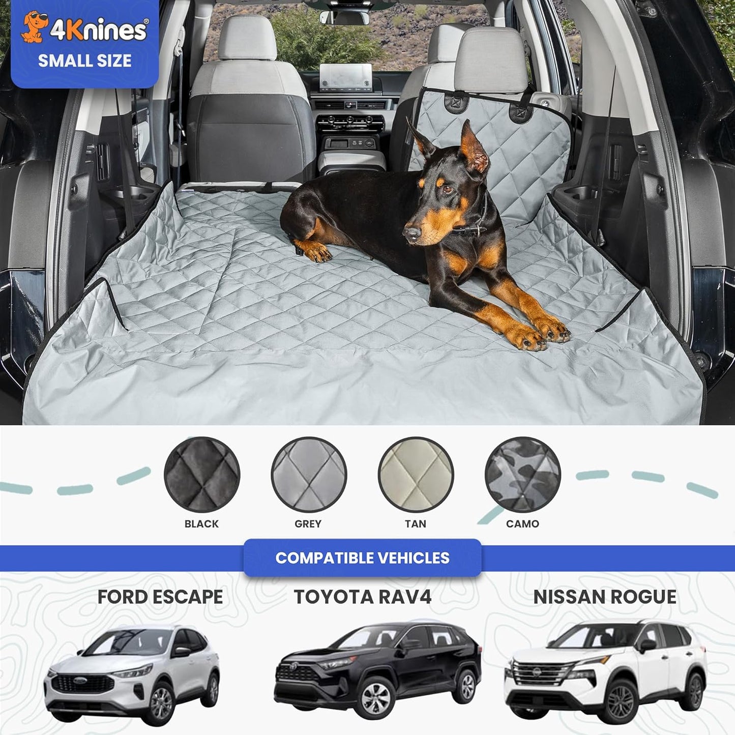 4Knines Split Cargo Liner for SUV – For Dogs & Pets, Heavy-Duty, Waterproof Trunk Mat & Cargo Cover – Fits 60/40 Split Bench & Armrest Pass-Through – Machine Washable, Non-Slip, Durable (Large, Black)