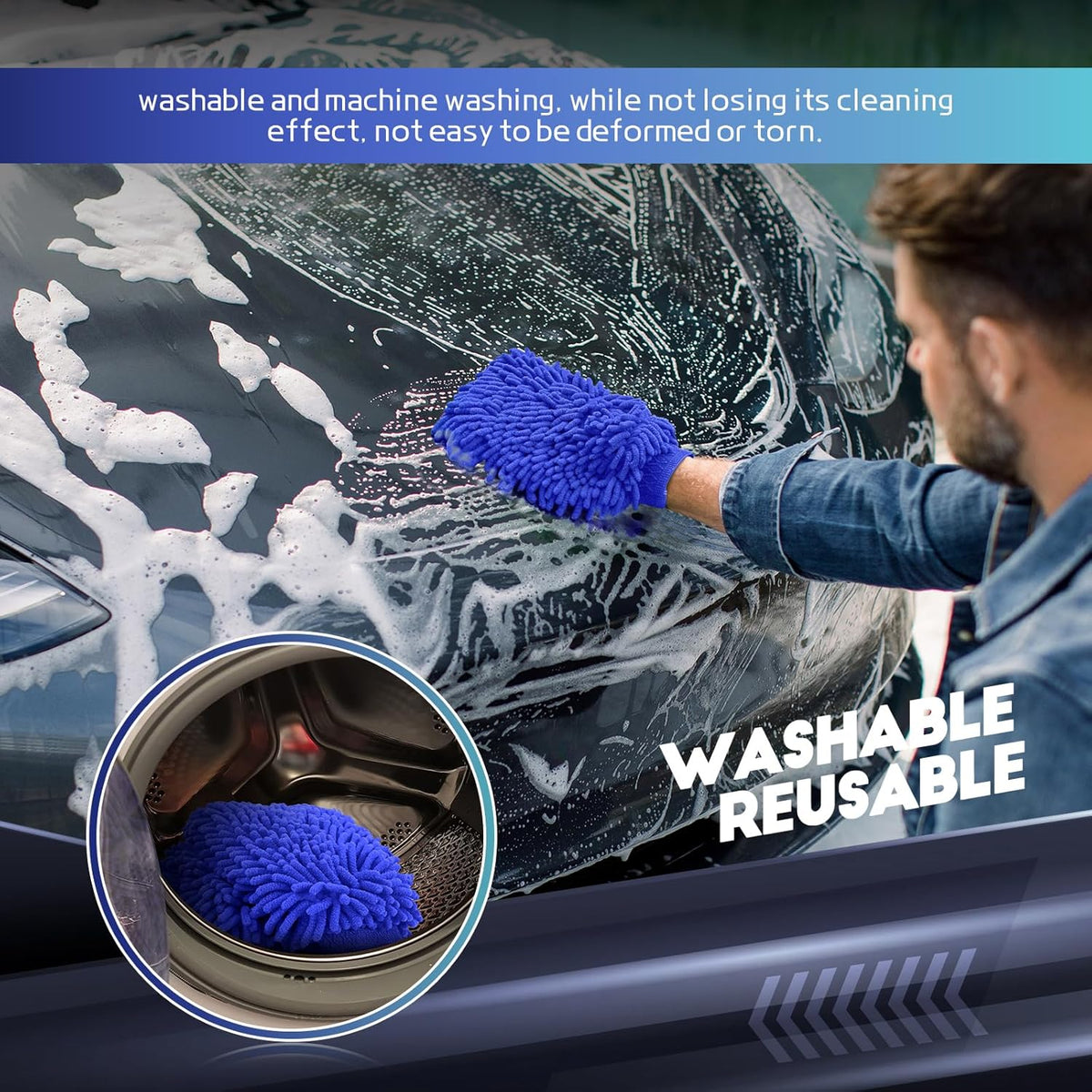 wuyaoyao 2PCS Car Wash Mitt, 10.14"×7.12" Chenille Microfiber Car Wash Mitts, Scratch-Free & Lint-Free, Absorbent Double Sided Clean Glove for Cars Cleaning, Auto Cleaning Supplies (Orange)