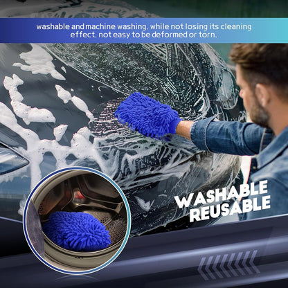 wuyaoyao 2PCS Car Wash Mitt, 10.14"×7.12" Chenille Microfiber Car Wash Mitts, Scratch-Free & Lint-Free, Absorbent Double Sided Clean Glove for Cars Cleaning, Auto Cleaning Supplies (Orange)