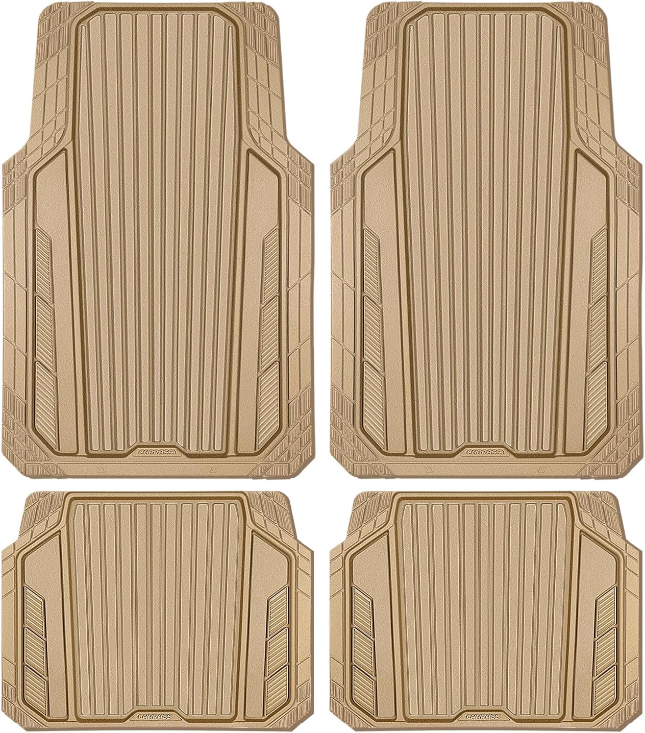 CAR PASS Heavy Duty Rubber Car Mats Metallic, Aluminum Film All Weather Floor Mats Waterproof Universal Trim to Fit Automotive SUV Sedan Van 4 Piece Anodized Deep Dish Two-Tone Sporty Black Red Chrome