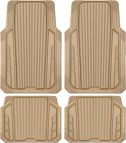 CAR PASS Heavy Duty Rubber Car Mats Metallic, Aluminum Film All Weather Floor Mats Waterproof Universal Trim to Fit Automotive SUV Sedan Van 4 Piece Anodized Deep Dish Two-Tone Sporty Black Red Chrome